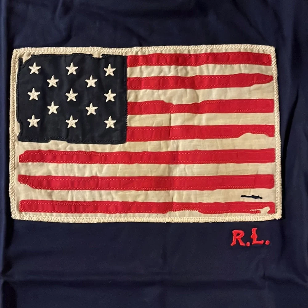 Polo Shirt Navy NEW Large (14-16) with Flag - Picture 6 of 9